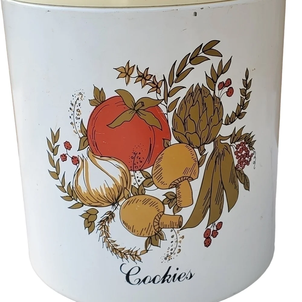 VTG Ransburg Large Cookies Tin kitchen storage Mushroom veggie design